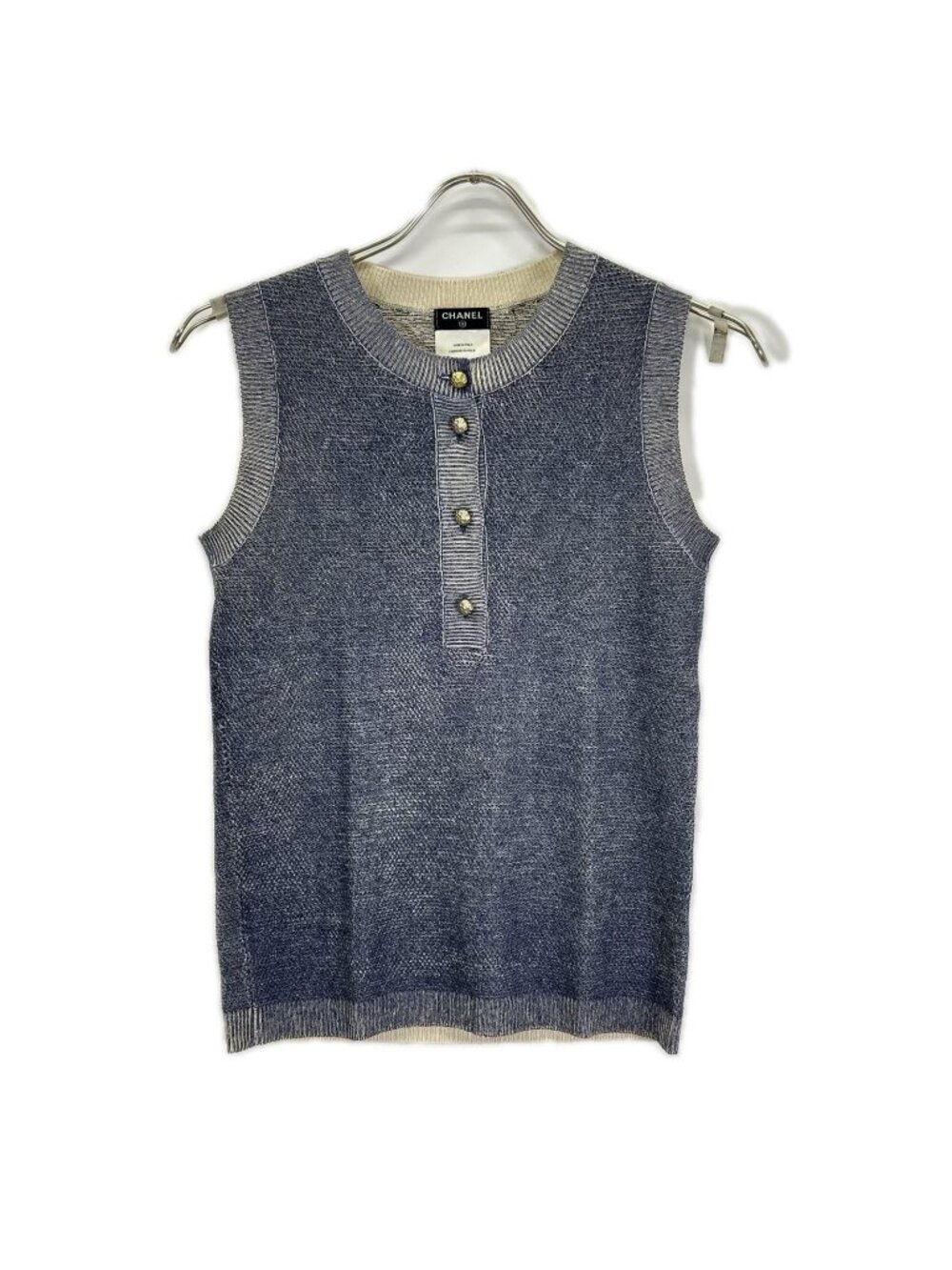 Chanel Blue Cashmere Cotton Sleeveless Knit Sweater 34